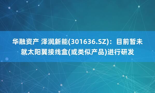 华融资产 泽润新能(301636.SZ)：目前暂未就太阳翼接线盒(或类似产品)进行研发